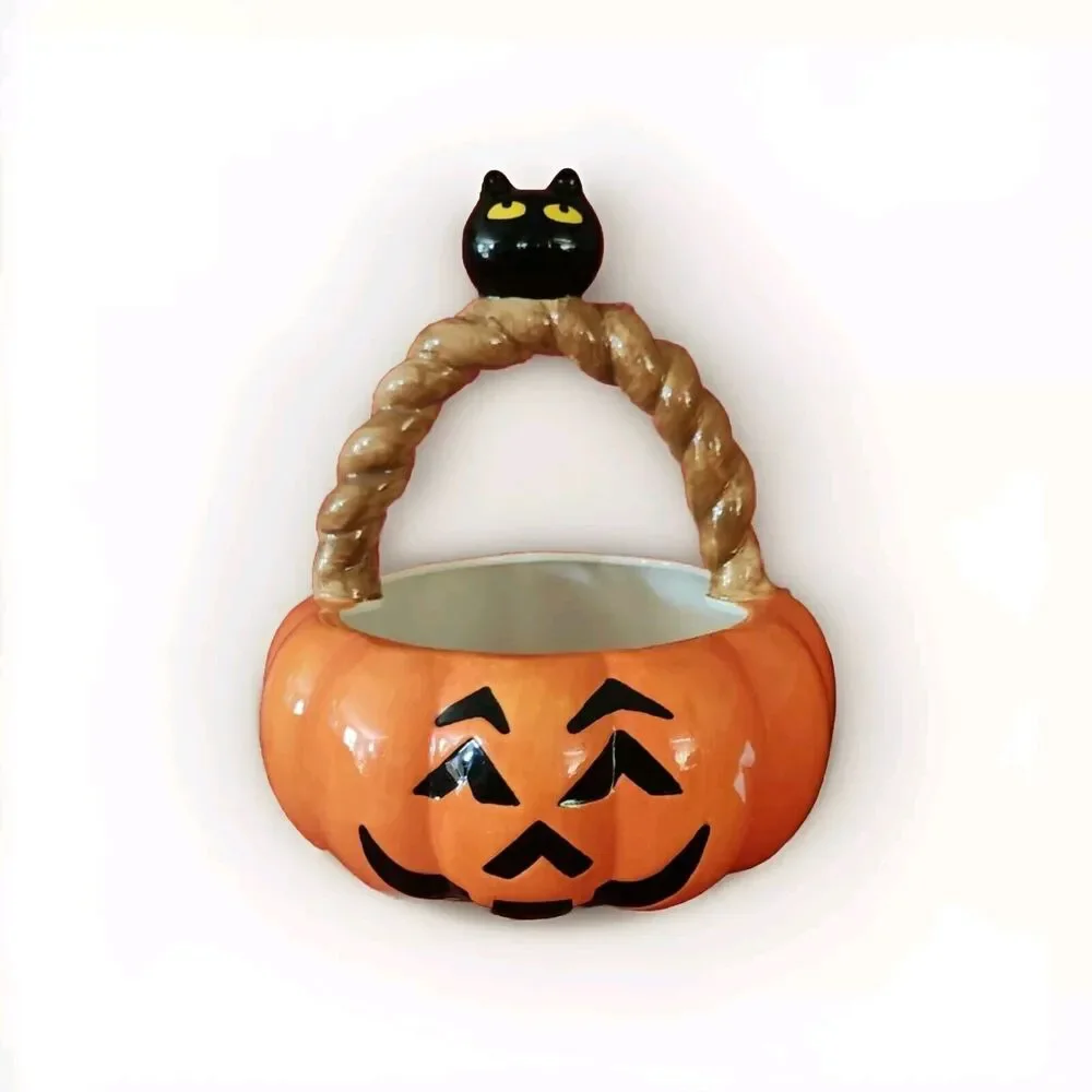 Ceramic Halloween Basket - Pumpkin Candy Dish 14 In Tall By 12 In Wide